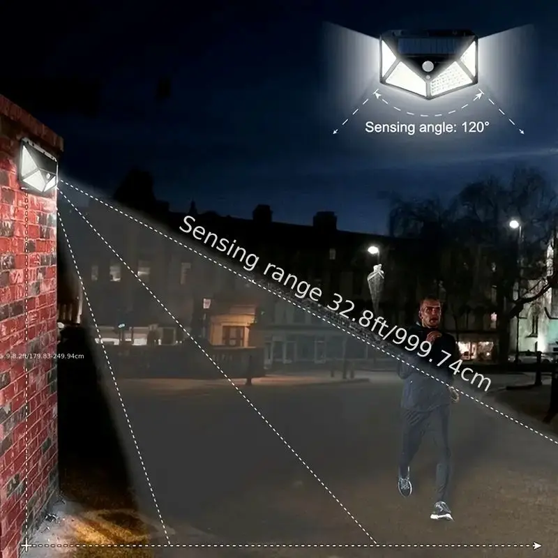 1-4PCS Solar LED Wall Light,100 LED Outdoor Motion Sensor Lights Waterproof Solar Wall Lamp for Garden Fence Yard Pathway Stairs