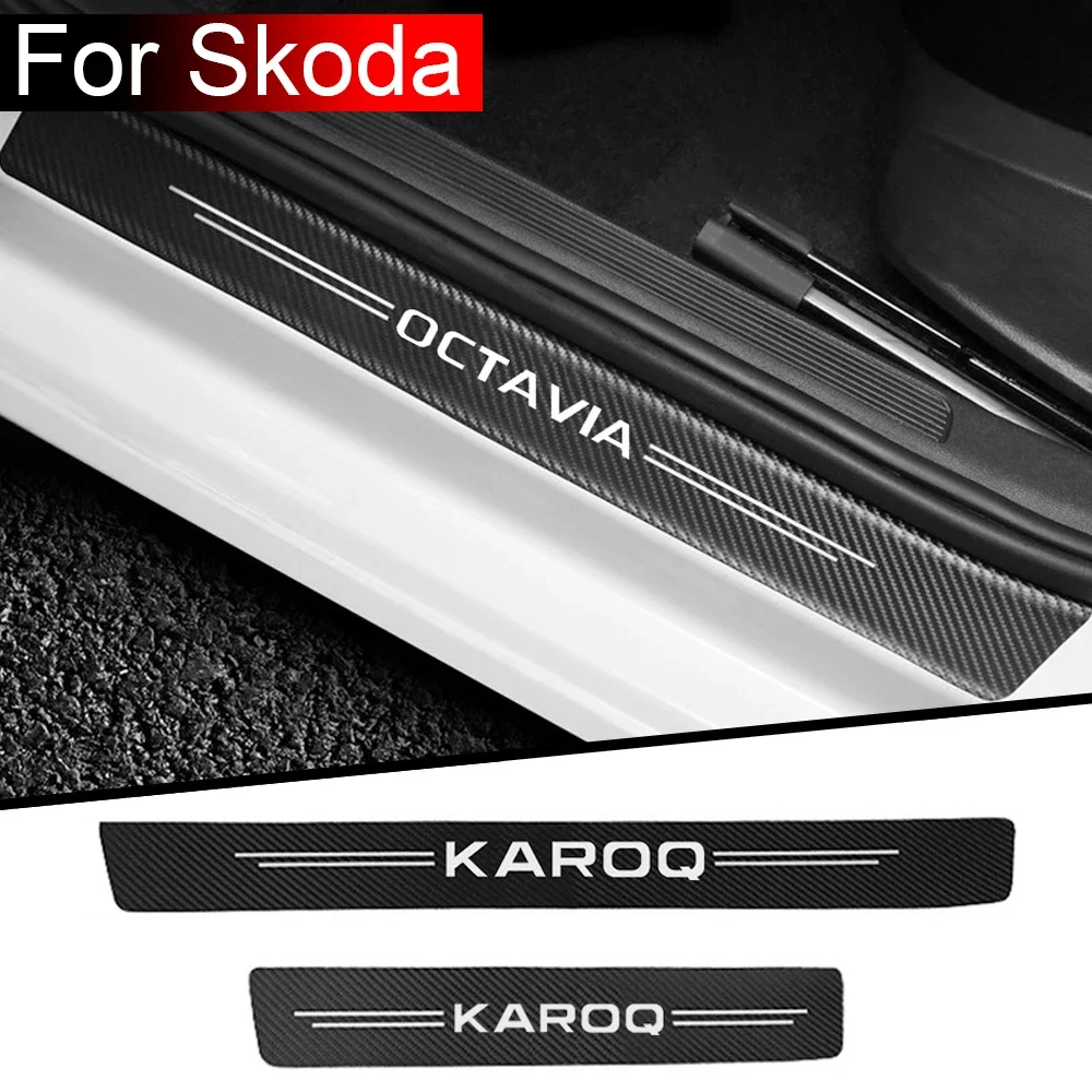 4pcs car accessories Door Stickers PU Leather Carbon Fiber  For Skoda Octavia FABIA KAMIQ KAROQ KODIAQ RAPID SCALA SUPERB