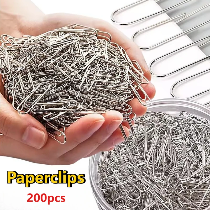 200PCS Paper Clips Metal Silver Paper Clips for Paperwork Stainless Steel Bookmark Paperclips Organizers Office School Supplies