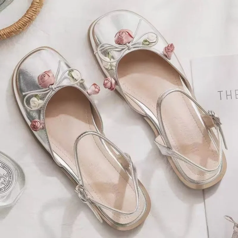 

Bohemian Fairy Core Flats Women Floral Embroidery Lace Up Sandals Closed Toe Backless Elegant Chinese Style Mule Shoes