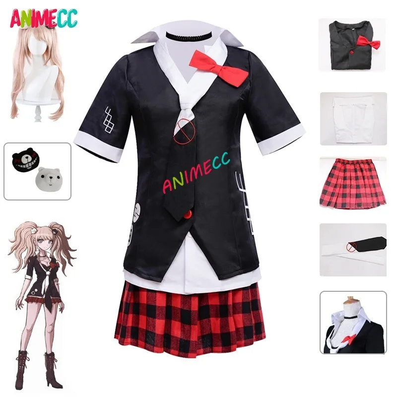 

ANIMECC В НАЛИЧИИ Enoshima Junko Косплей Костюм Аниме Игра Danganronpa Косплей Униформа Головные Уборы Парик Хэллоуин для Женщин