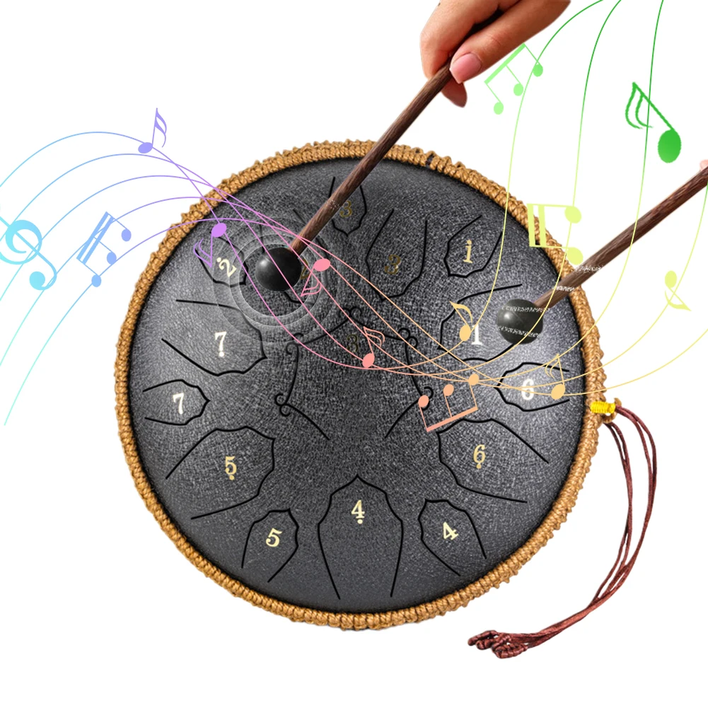 

12 Inch Music Drum with Handbag Drumsticks 15 Notes D Tone Ethereal Drum Yoga Meditation Sound Healing Child Beginner Hand Drum