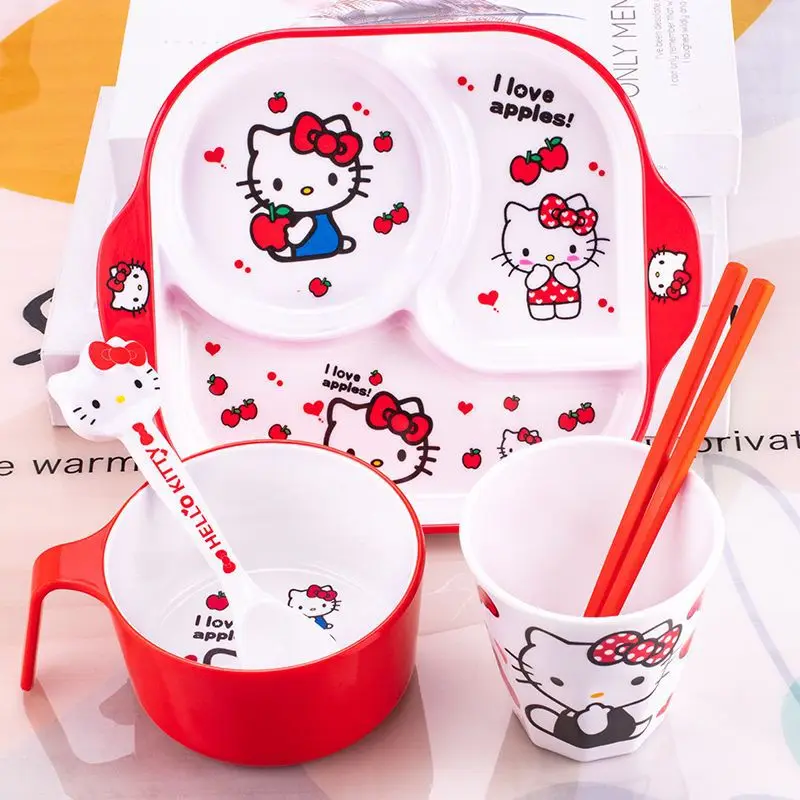 

Hello Kitty Dinner Plate Compartment Children's Tableware New Cartoon Western Food Plate Candy Snacks Tray Bowl Saucer Tableware