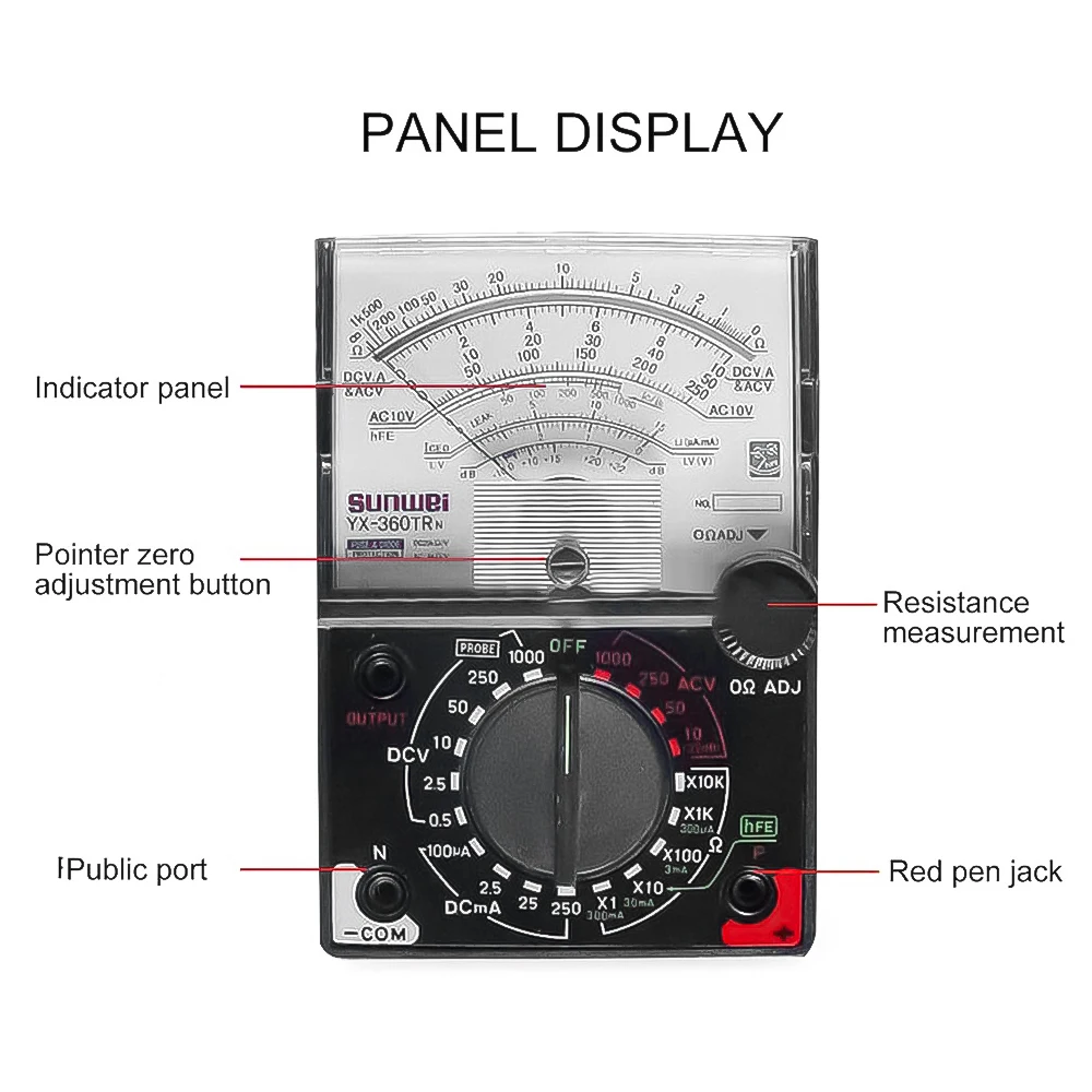 Imagem -03 - tipo de Agulha Universal Medidor Ponteiro Display Multímetros Elétricos Tensão Atual Resistência Tester Caneta ac dc Yx360