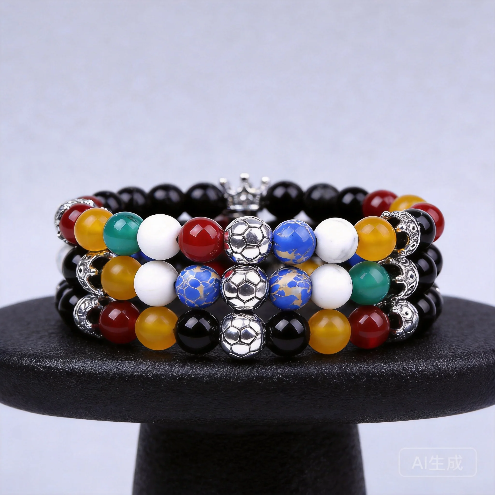 

Mixed Color Agate Emperor Stone Beaded Bracelet Soccer Charm For Spain Germany Football Fans Unisex 2026 Championship Daily Wear
