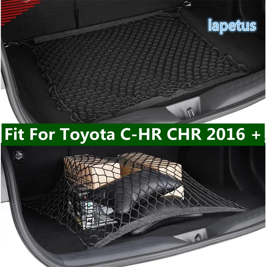 

Tailgate Storage Net Rear Trunk Processing Box Mesh with 4 Plastic Hooks Cover For Toyota C-HR CHR 2016 - 2022 Black Accessories