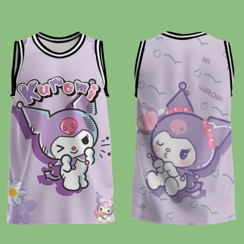 

MOTO-2025 летние женские футболки без рукавов с принтом Kuromi и круглым вырезом, спортивный баскетбольный жилет на открытом воздухе, женский спортивный повседневный жилет с героями мультфильмов