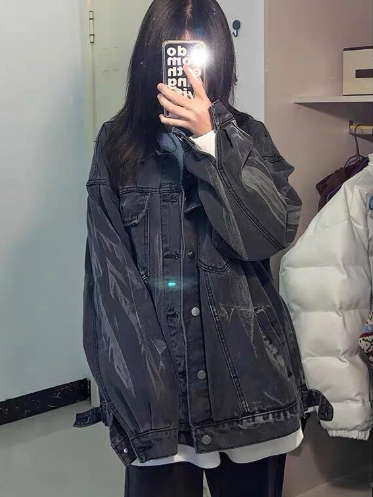 

Denim Jackets Women Baggy Coats Tie Dye Streetwear American Hip Hop Designer Personal Teens Unisex Clothes Chaqueta College Chic