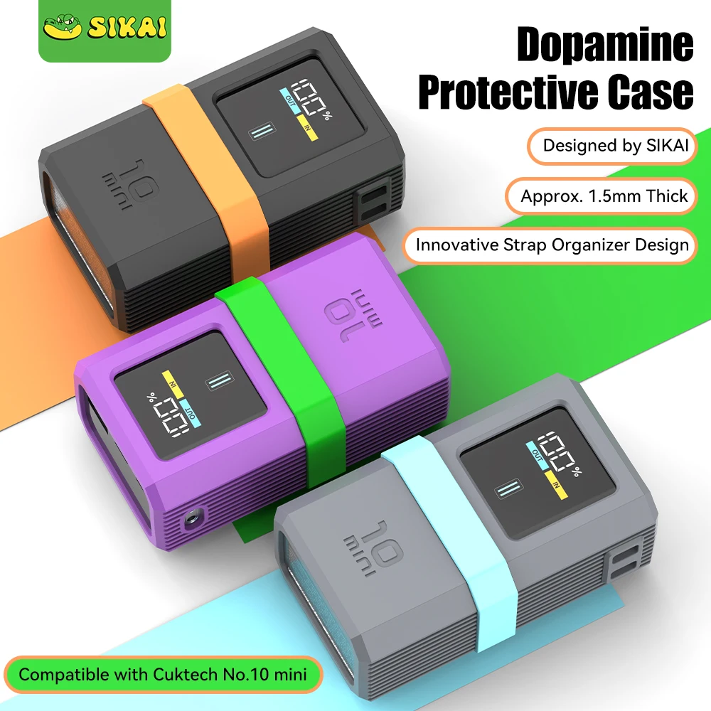 Sikai Silicone Case for CUKTECH 10 Mini Power Bank with Anti-Loss Strap & Cable Organizer for Fast Charging