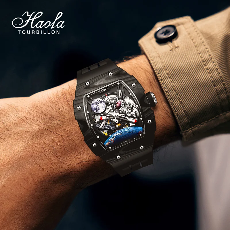 

Haofa Moon Rabbit автоматические мужские часы космический корабль Interstellar Mechanica скелетон светящийся корпус из углеродного волокна мужские часы 1986