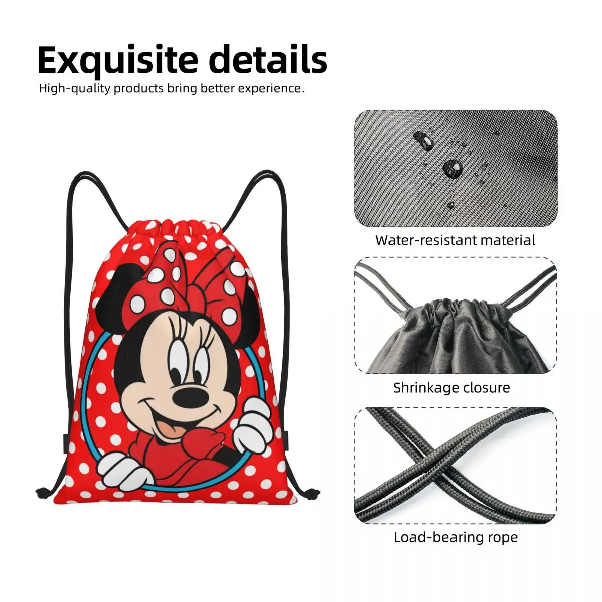 Borsa con coulisse personalizzata Happy Minnie Mouse per l\'allenamento zaini Yoga uomo donna Cartoon Sports Gym Sackpack