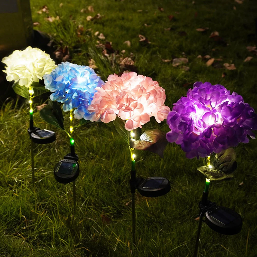 Solar Hydrangea Flower Lawn Lamp Simulation Flower Ground Plug-in Outdoor Garden Decoration Lamp Villa Courtyard Landscape Court