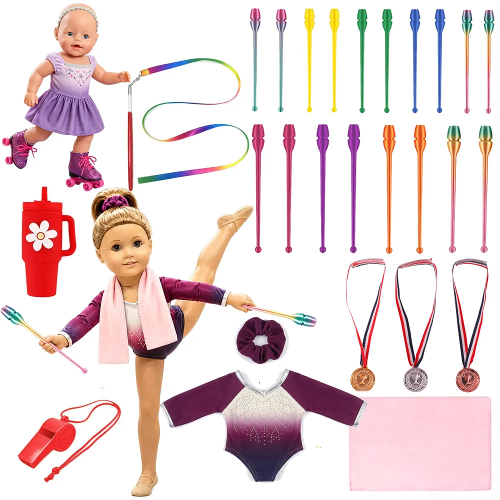 Sports Equipment 3 Year Old - เสื้อผ้าตุ๊กตาชุดเต้นรำยิมนาสติกสำหรับตุ๊กตาอเมริกัน 18 นิ้วและตุ๊กตาเด็ก 43 ซม. อุปกรณ์เสริมอุปกรณ์กีฬาของเล่นเด็กผู้หญิง