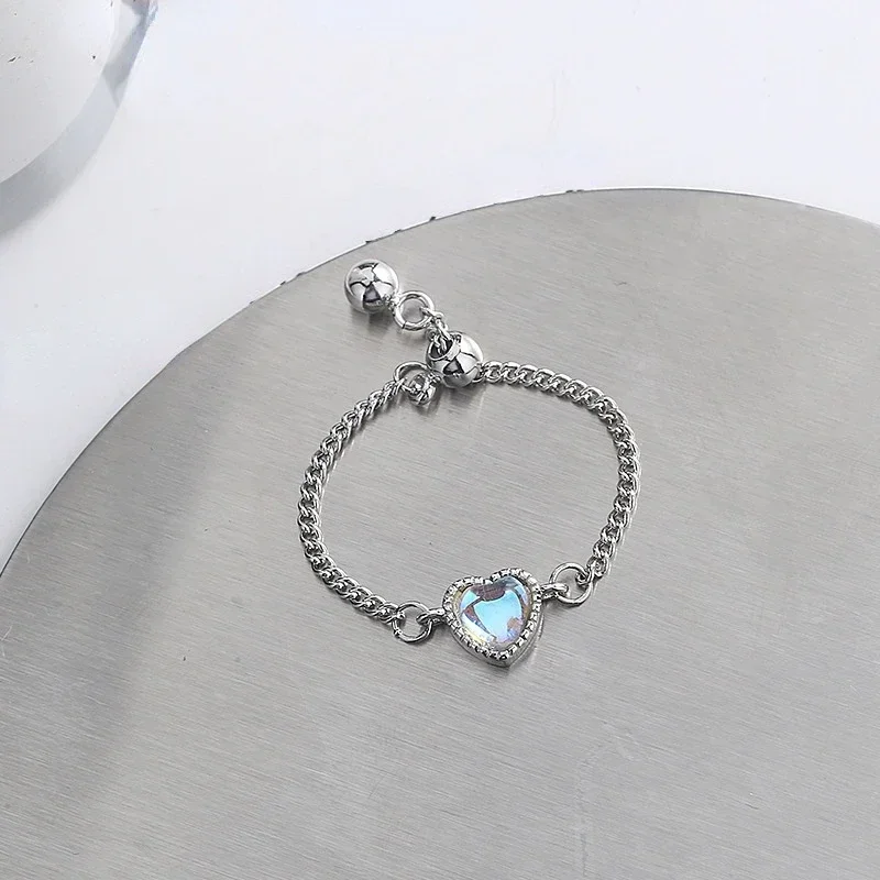 Elegant Love Chain Adjustable Ring Sweet Korea Temperament Color Heart-Shaped Ring Cute Design Jewelry For Women