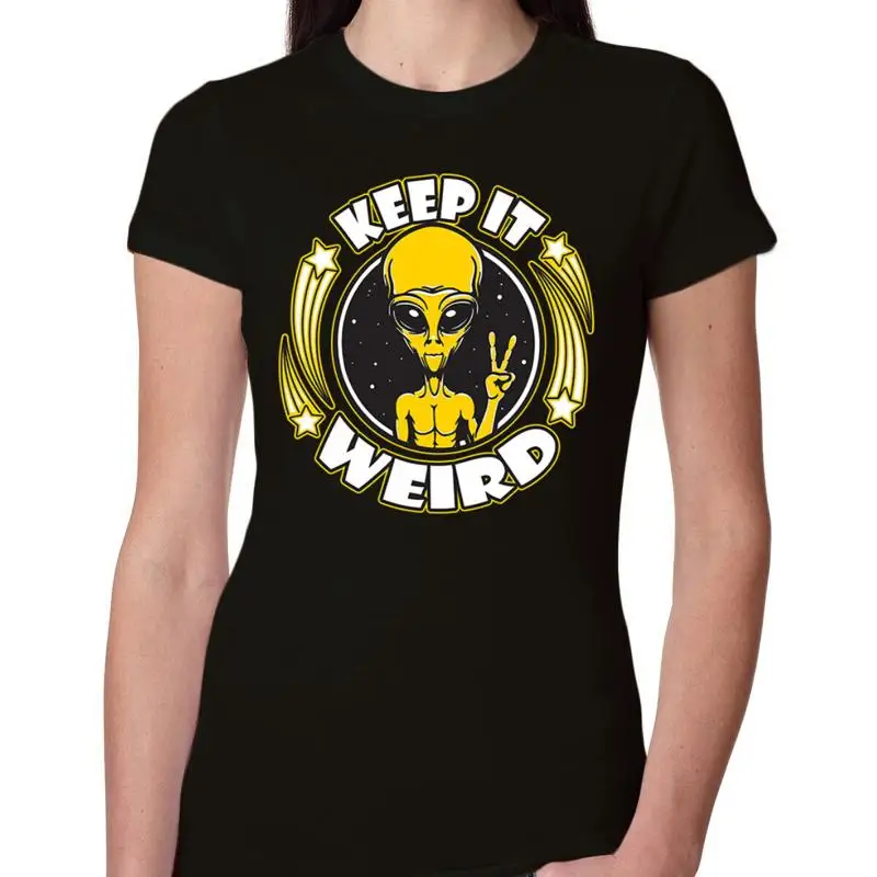 تي شيرت Keep It Weird Alien للسيدات بقصة ضيقة