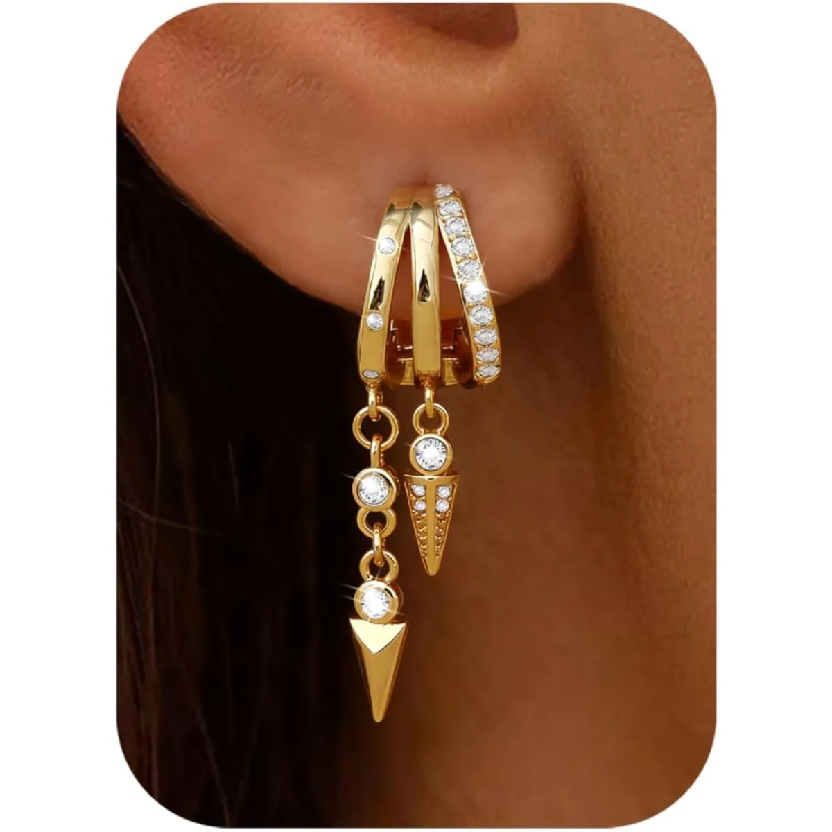 Bobisty Silver Needle Drop Dangle Earrings for Women Trendy 14K Gold Plated Triple Hoop Dainty Chain Earrings  Fashion Jewelry