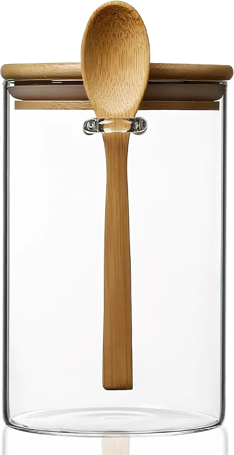 

Стеклянная канистра для хранения на 25 унций с герметичной крышкой, прозрачная банка с деревянной ложкой для кофе, специй, сахара, чая