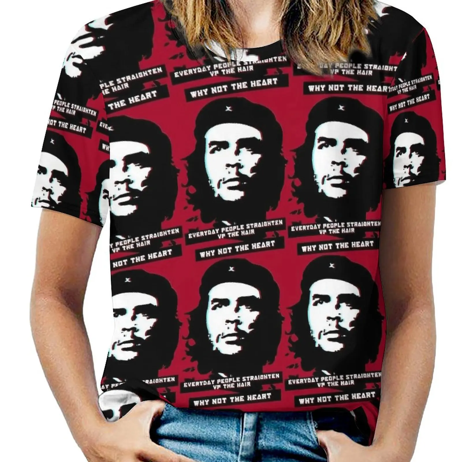 Oversize CCCT Che Guevara Glitch Art Quote Red T Shirts  Streetwear T Shirt Short Sleeve Female Hip Hop Tshirt Summer Tees