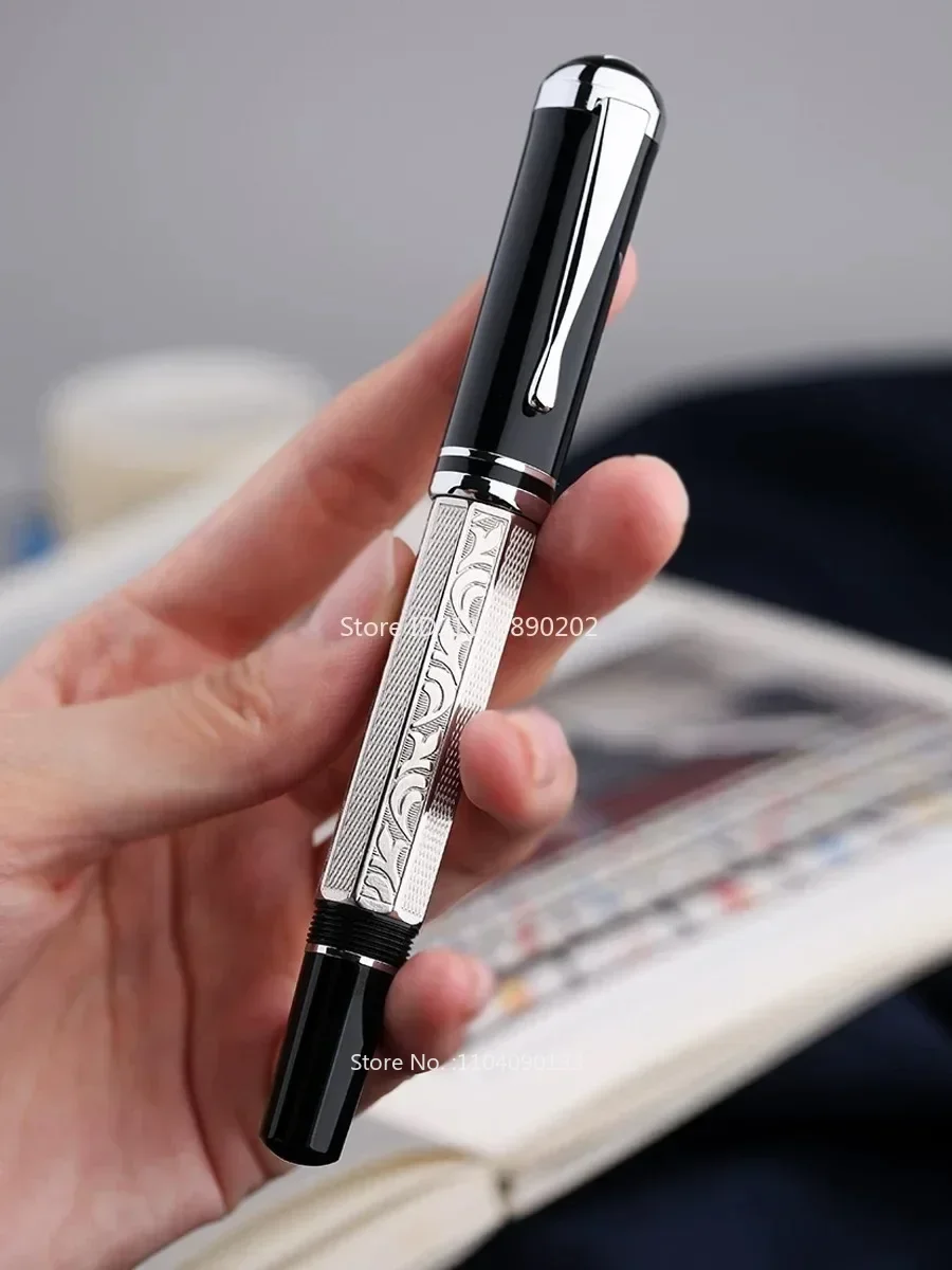 New Sale MAJOHN P138 Metal Piston Fountain Pen Octahedral Etching Pattern No.6 Nib EF/F/M/Flat Nib Classical Plated Writing New