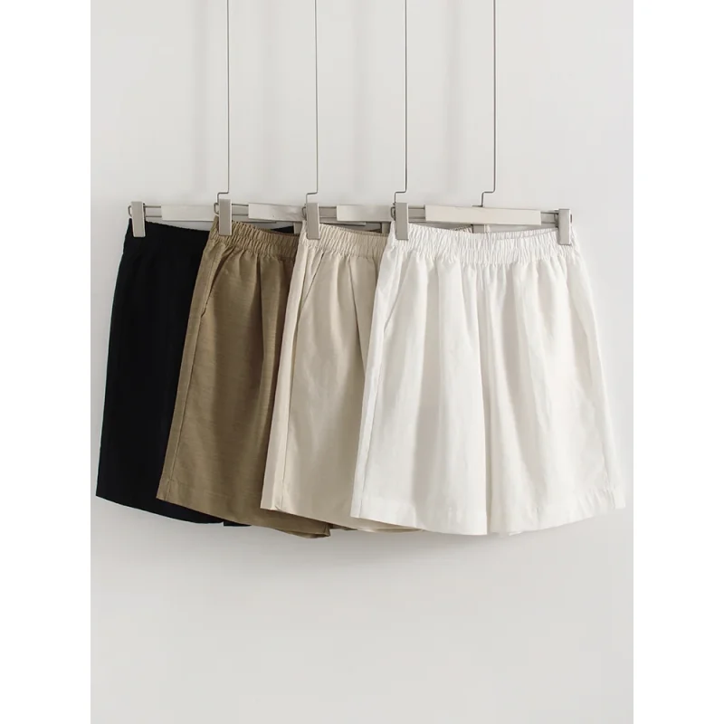 Streamgirl Pantalones cortos de verano para mujer, pantalones cortos holgados de algodón con cintura alta, pantalones cortos azul marino, pantalones cortos tipo Bermuda blancos para mujer, holgados