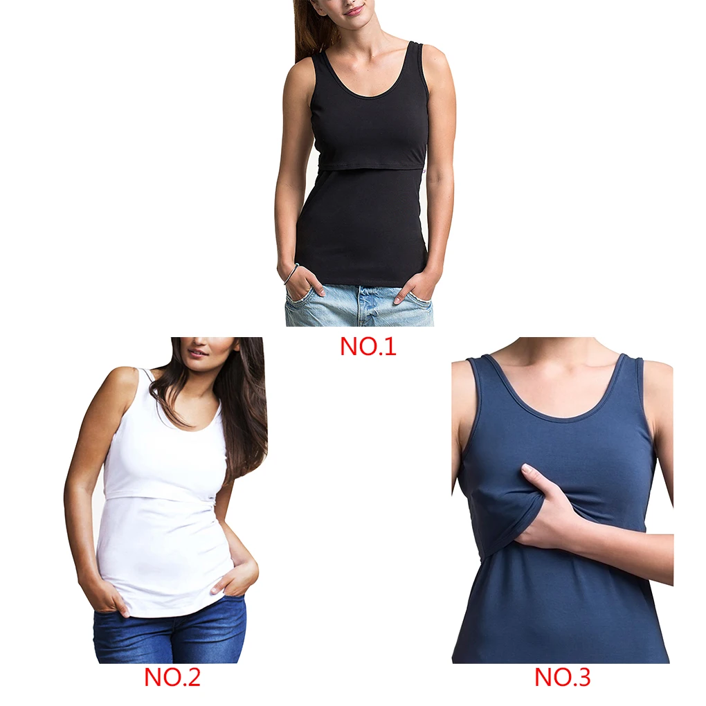 Sleeveless Solid Round Neck Summer Breastfeeding Maternity Nursing Shirt Top