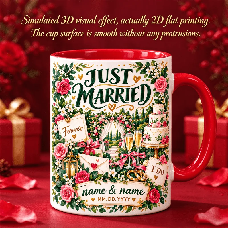 2D Flat Printing 1pc 11oz Personalized Newlywed Commemorative Mug, Wedding Anniversary, Wedding Home, Couple, Hand Wash Only