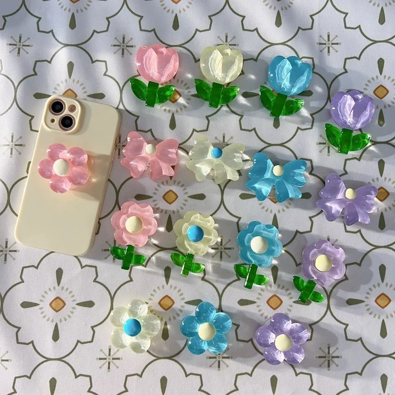 

Милый 3D прозрачный цветок с бантом, ручка для телефона Tok Griptok, держатель для телефона для iPhone 15, 14, 13, держатель для телефона Pro Max