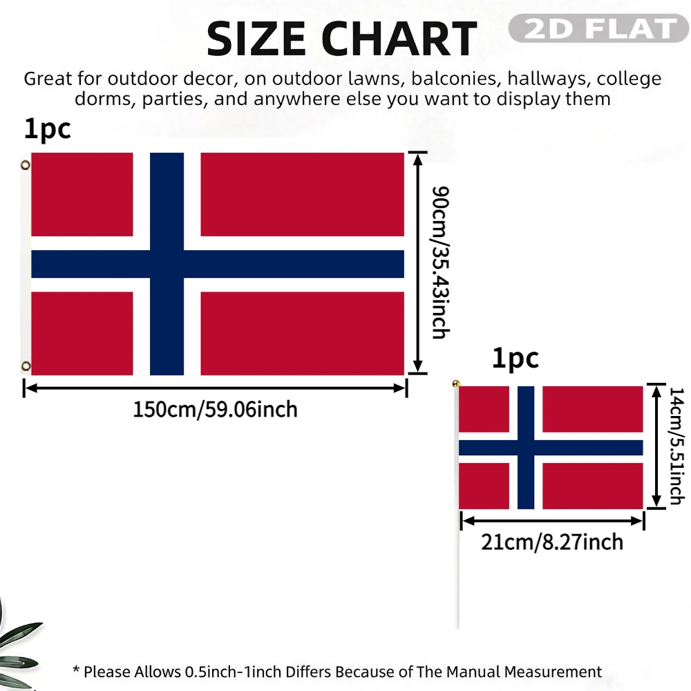 2D FLAT 1 Set 90x150cm Flag of Norway, Norwegian Banner & 14x21cm Handheld FlagPolyester Flags with Poles Outdoor Decoration