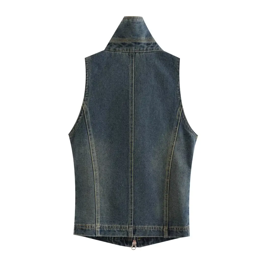 Traf Fashion Dunne Denim Vest Dames Zomer Denim Gilet Mouwloos Losse Spijkerjas Zak Jeans Jas Bovenkleding