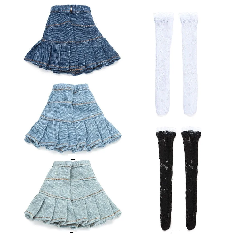 Doll Clothes Denim Skirt For 1/3 1/4 1/6 Doll Dress Up Accessories Sleeveless Top Casual Pants Denim Grid Dress Doll Stockings