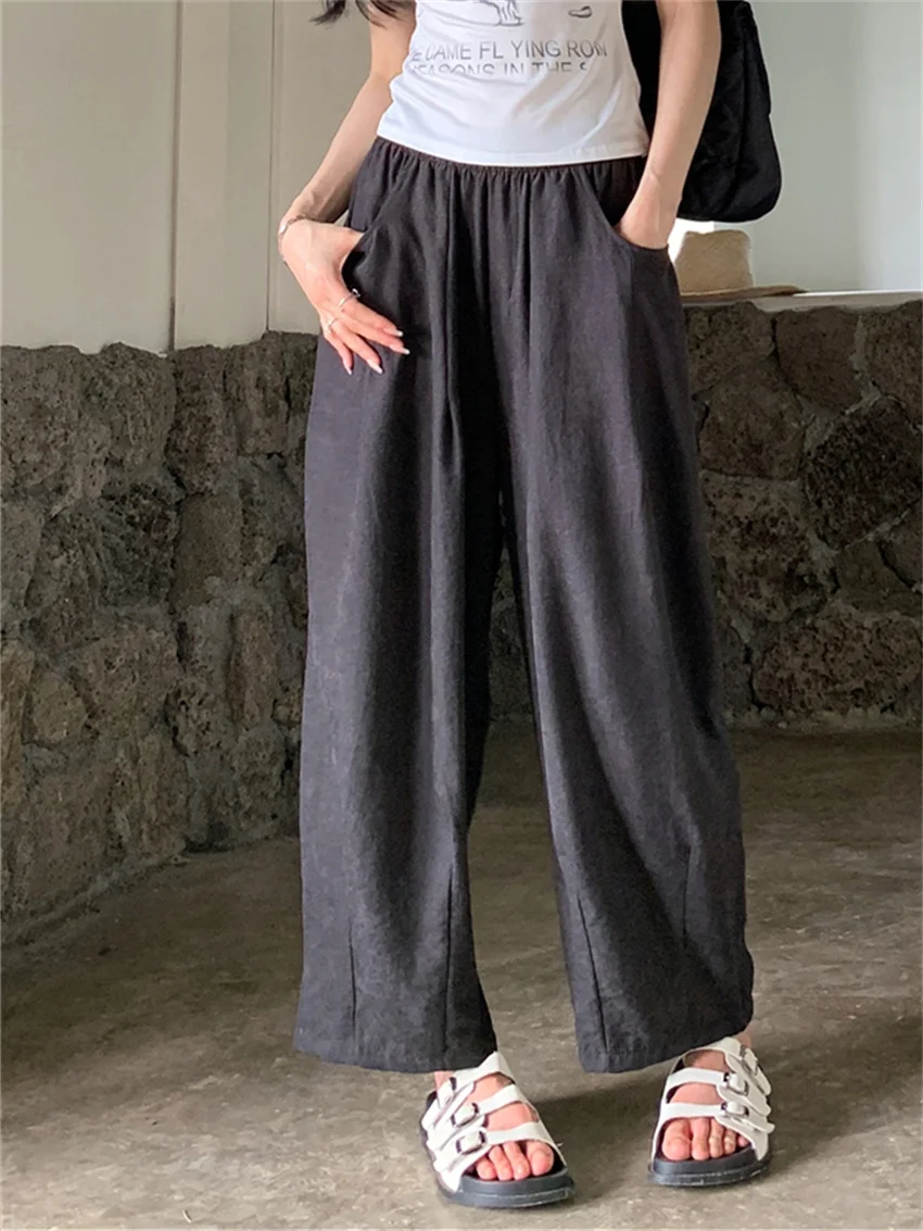 PLAMTEE-Pantalones tobilleros de estilo perezoso para mujer, Pantalón ajustado con cintura elástica, protector solar, pierna ancha, holgado, informal, diario, sólido, 2024