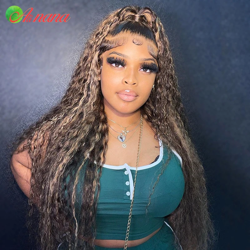 

Highlight Lace Frontal Wig Kinky Curly Human Hair Wigs Highlights 4 27 Colored Transparent 5x5 Lace Closure Wigs For Black Women