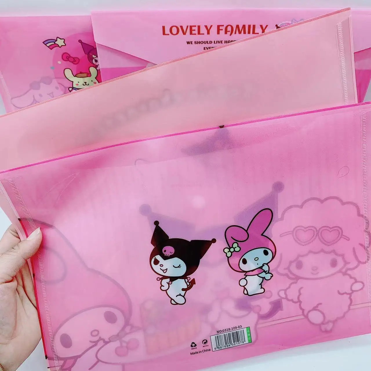 12-24pcs Sanrio Melody Kuromi Cinnamoroll Cartoon Anime Cute Waterproof Pvc Folder A4 Buckle informazioni Bag File Storage Bag