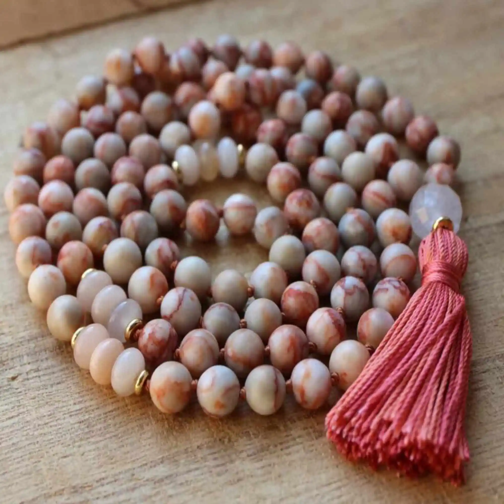 8mm Natural knot semi-precious stone Beads Rose quartz necklace Bless Inspiration Pray Elegant Taseel Practice Fragrant