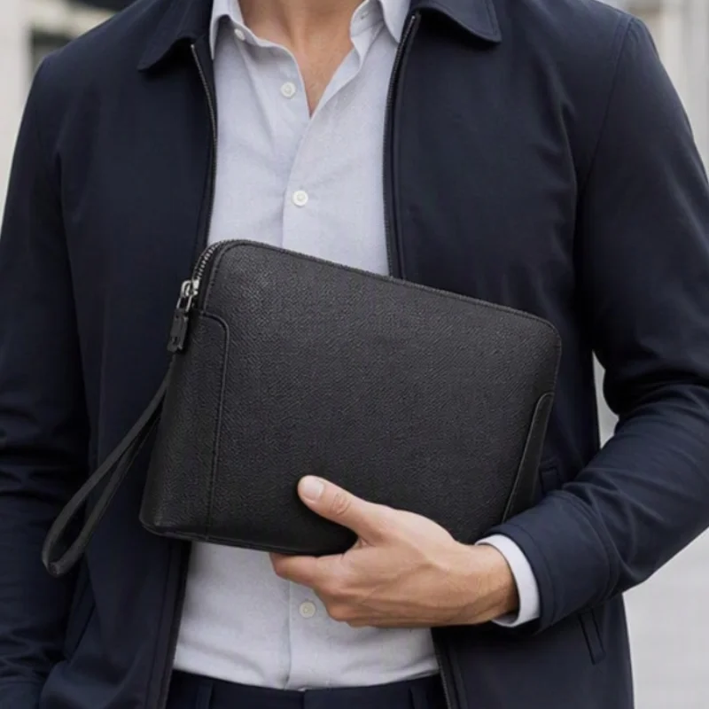 Genuine Leather Double Zipper Clutch Bag for Men Alligator pattern wallet Top Layer Cowhide with Wrist Strap Business OL Style