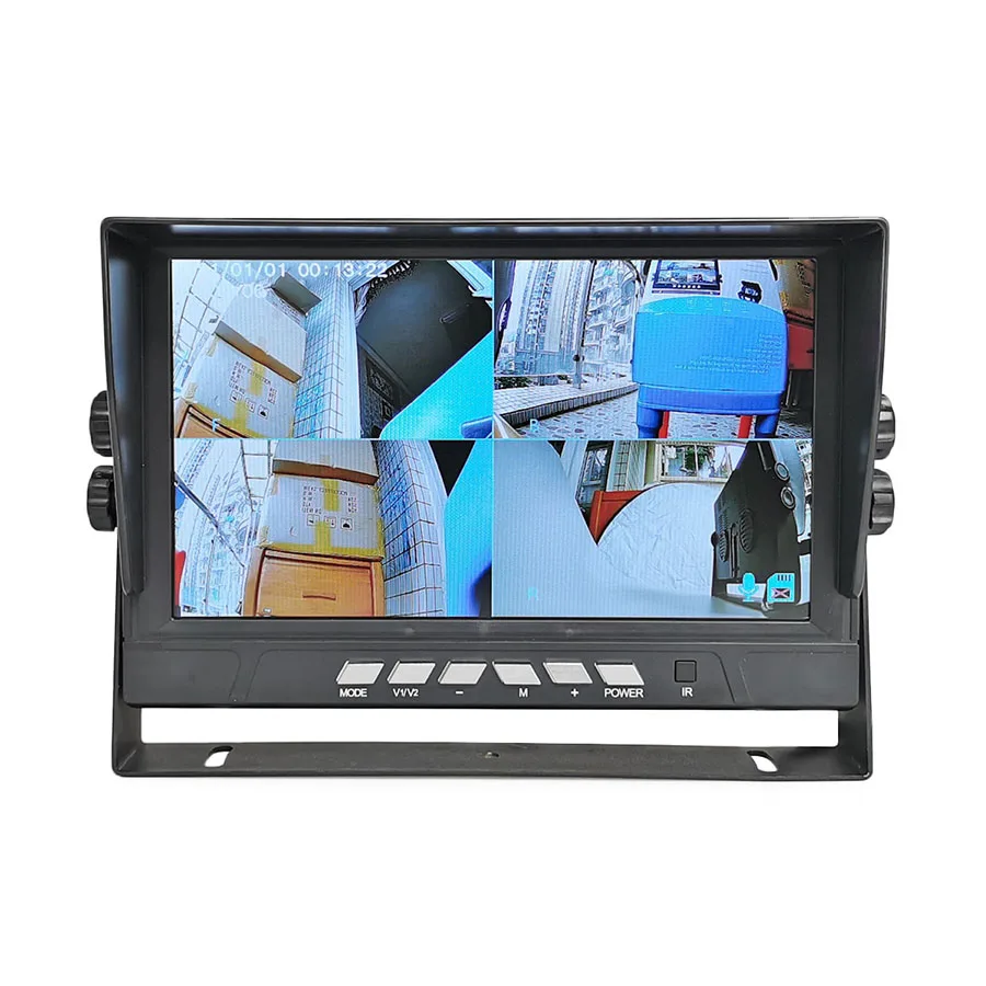DIYKIT 4PIN 9inch AHD IPS 4 Split Quad LCD Screen Car Rear View Monitor Max Support 1080P AHD Camera with Video Recording