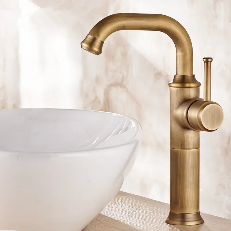 European retro countertop basin hot and cold faucet brass antique faucet sitting single hole washbasin mixed faucet
