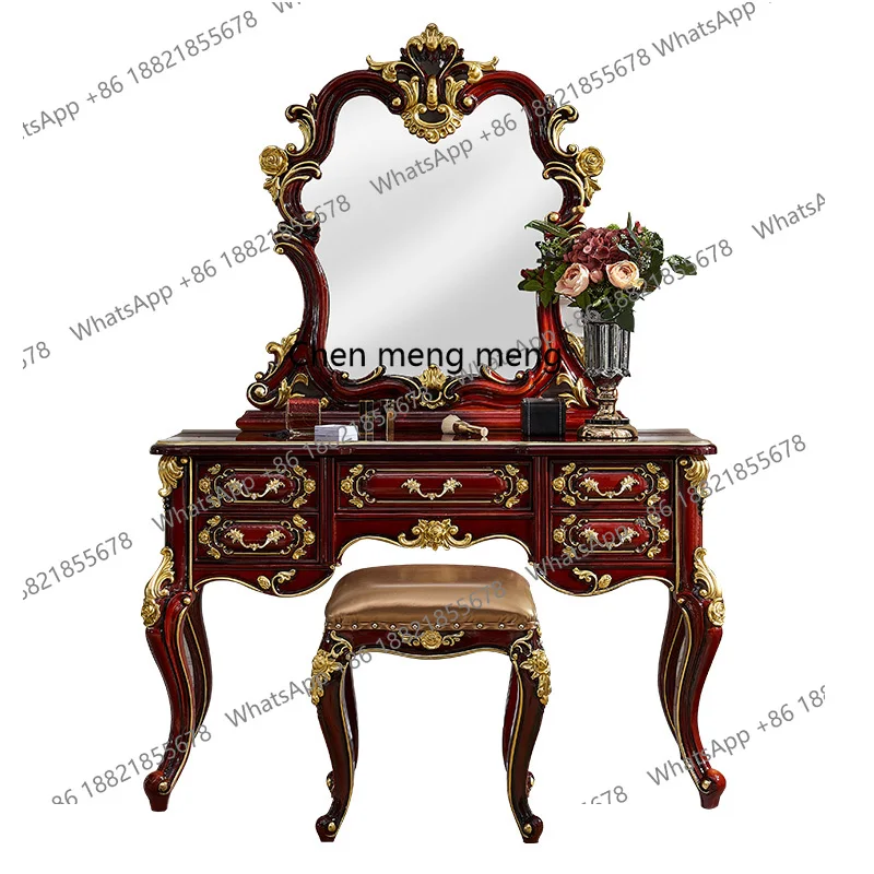 

Европейский туалетный столик из цельного дерева, туалетный столик из красного сандалового дерева для спальни, роскошная сборная мебель для виллы