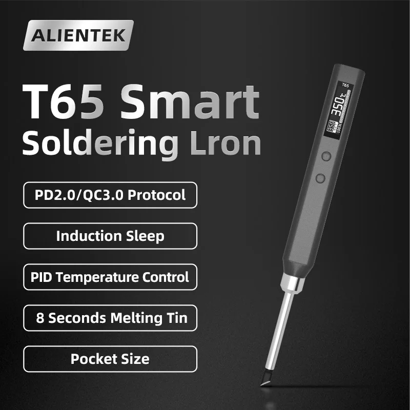 T65 Electric Soldering Iron Adjustable Temperature 65W Fast Heat Smart Digital Portable Welding Station Original Kit ALIENTEK