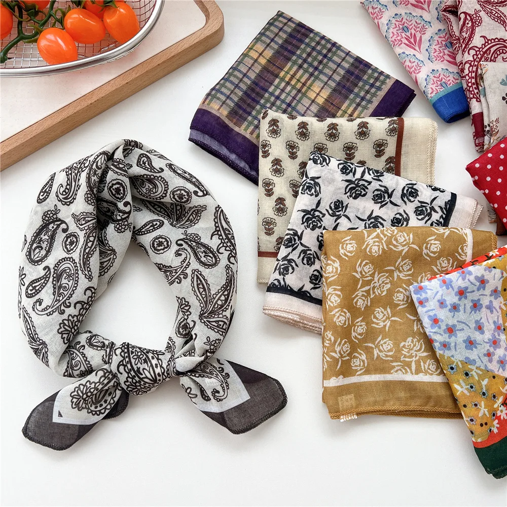 Silk Square Scarf Paisley Pattern Breathable Comfortable Women Spring Summer UV Block Headband Korean Style Neckerchief