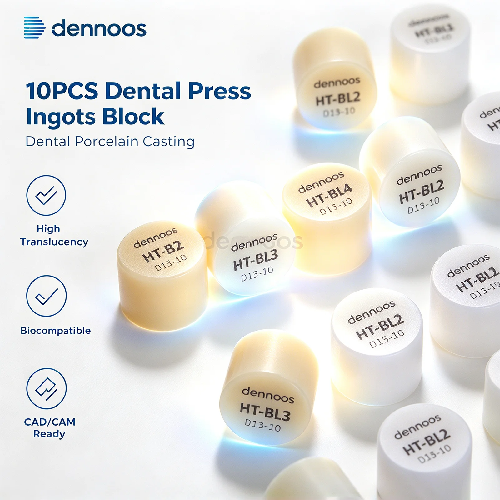 Dennoos 10Pcs Dental Lab Press Lithium Disilicate Glass Ceramic Block Ingots VITA16 For Ultra-Thin Veneer Dental Lab Materials