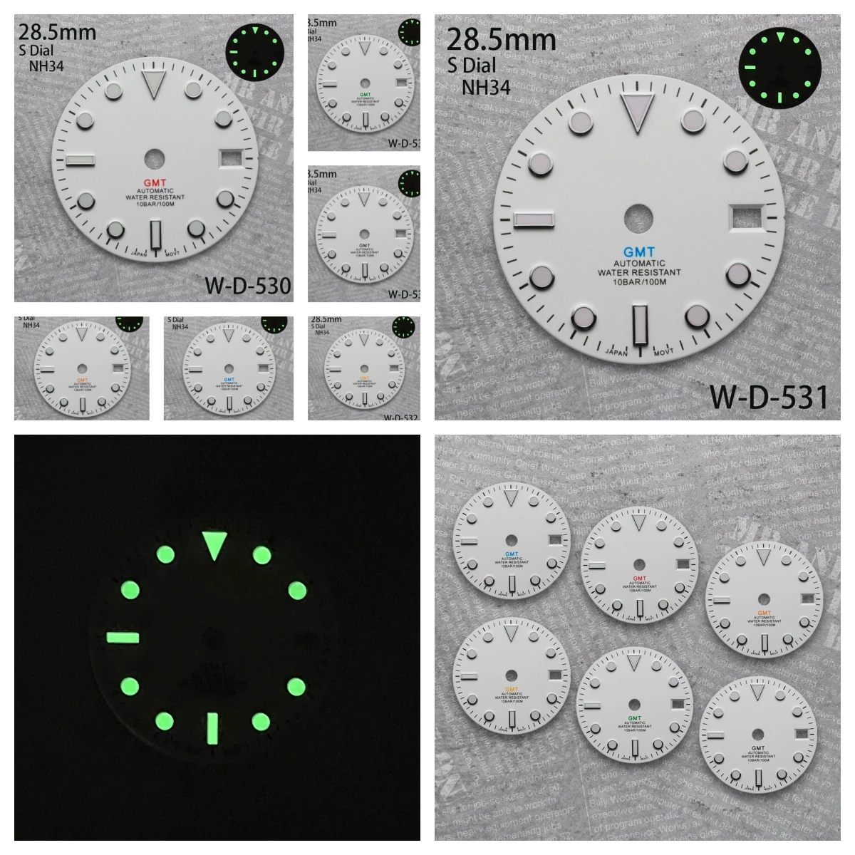 

28.5 mm S Logo GMT Dial Suitable For NH34 Japan Movement Green Luminous White Matte High Quality Watch Modification Accessories