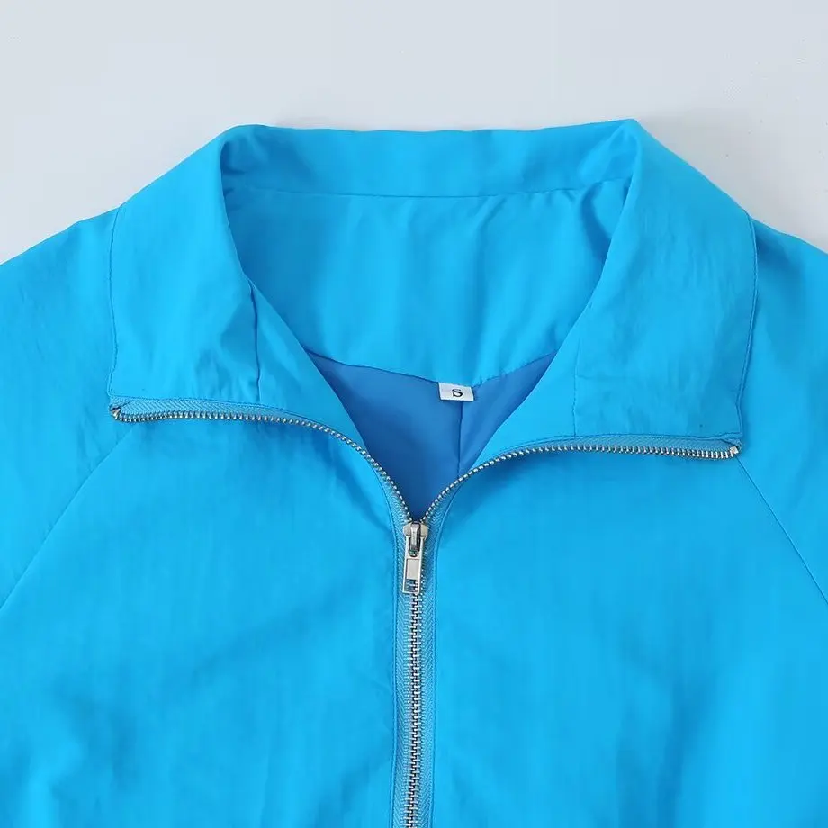 JNLEAOG Comfortable Bright Blue Pilot Jacket Women's Fashion Autumn New Style Standard Fit Polyester Long Sleeve Zipper Coat
