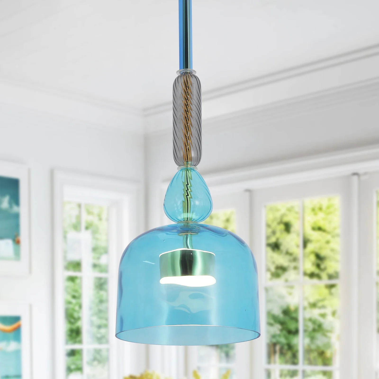 

Creative Pendant Light Colorful LED Candy Chandelier Glass Restaurant Hanging Lamp Modern Home Decor Lustre Dining Table Fixture