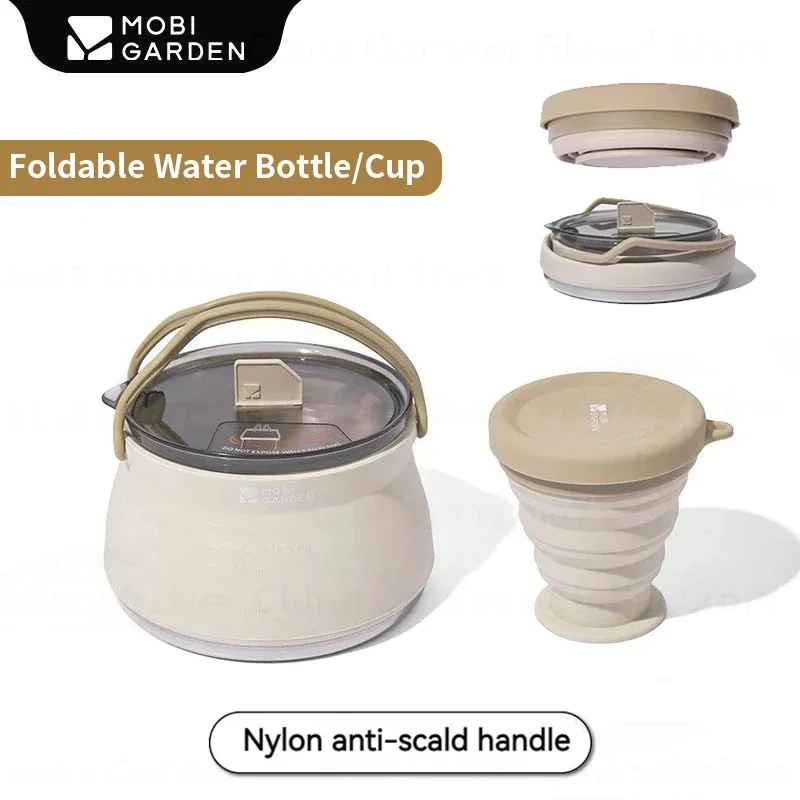 MOBI GARDEN Folding Water Kettle Cup Set Outdoor Camping Picnic Portable High Temperature Resistant Hot Water PP 1L Lightweigtht