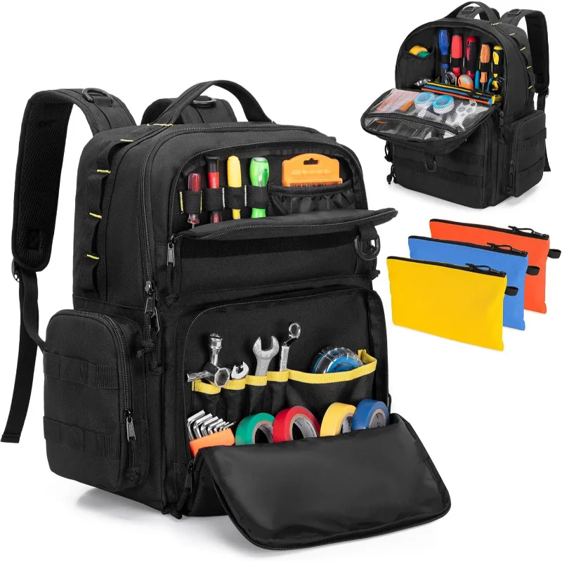 

Heavy Duty Tool Backpack with Padded Shoulder Waist Support for Electrician Repair