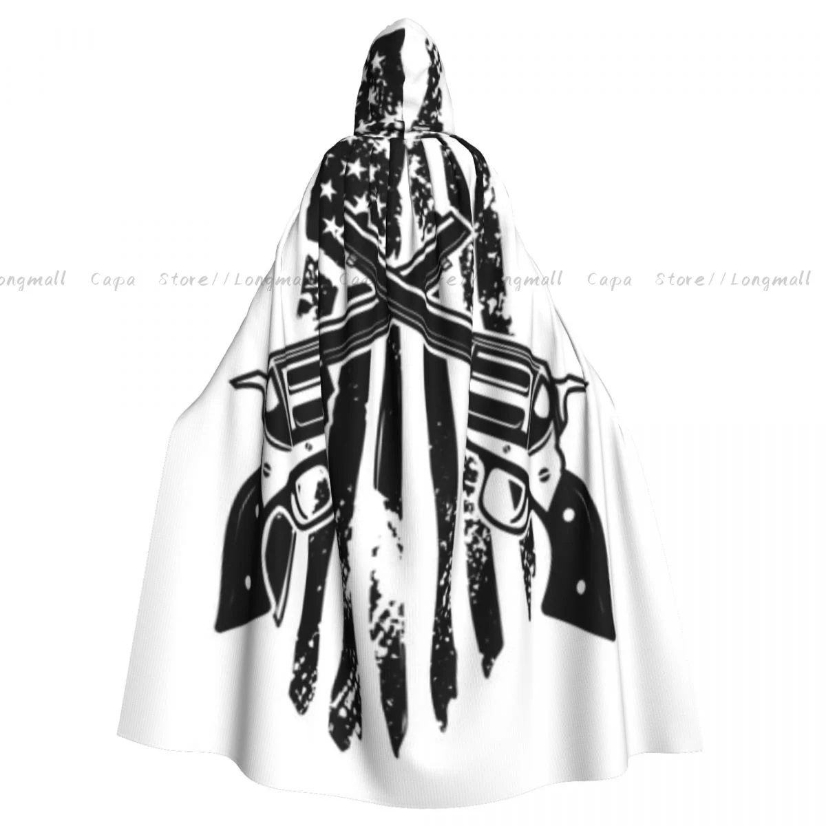 Adult Vampire Cape Hooded Robe Crossed Revolvers On American Flag Halloween Cloak Full Length Cosplay