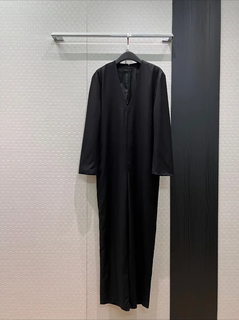 Deep V-neck Back Zipper Loose-fitting Straight-leg Jumpsuit