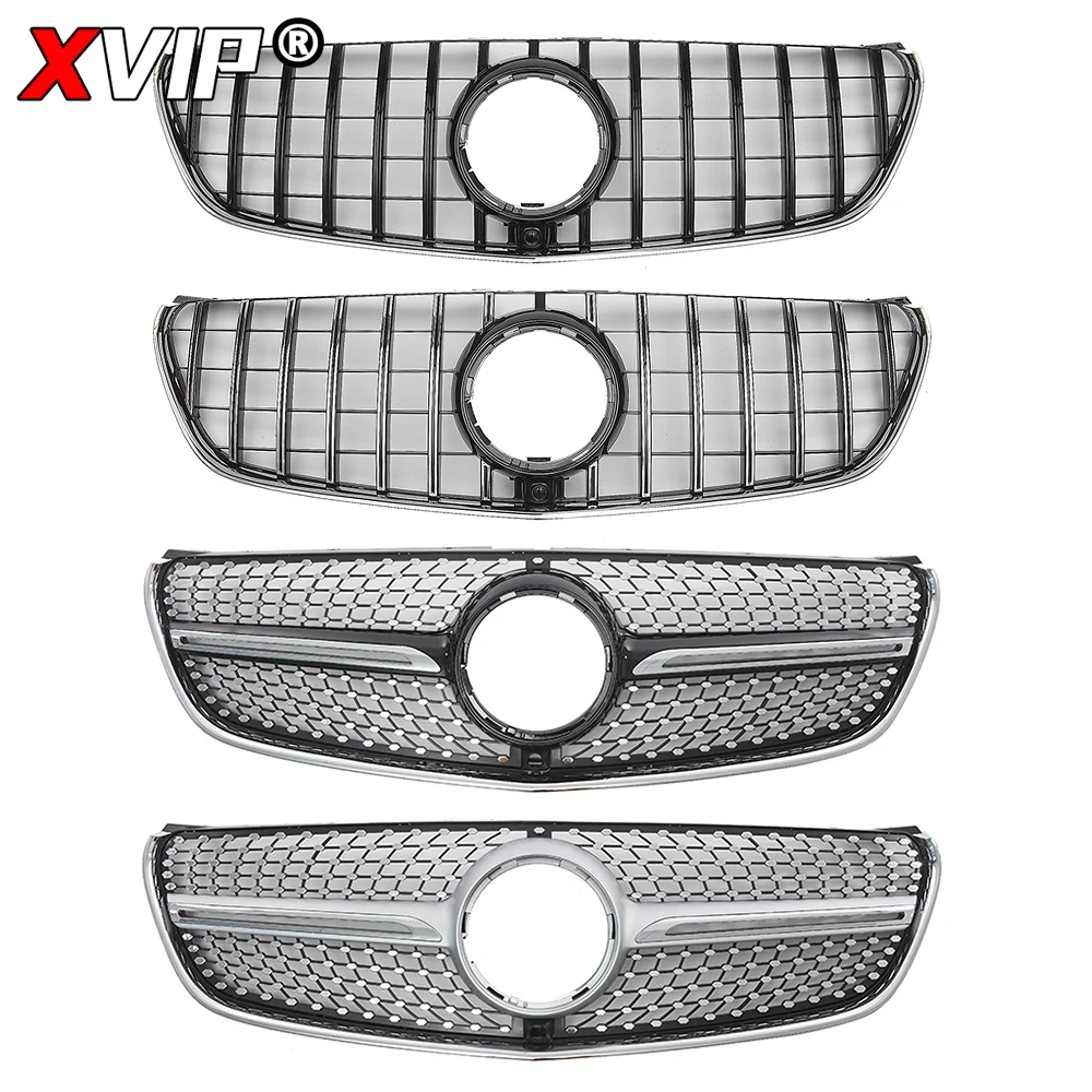 XVIP Chrome Black Diamonds Style Bumper Grille For Mercedes Benz V-Class W447 V250 V260 2016-2020 Chrome Silver GTR Style Grill