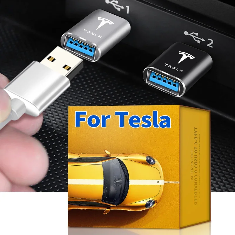 Car Emblem Type C To USB Adapter OTG Connector Converter For Tesla model 3 model X Y style MODEL S ROADSTER 2021 logo Car Goods